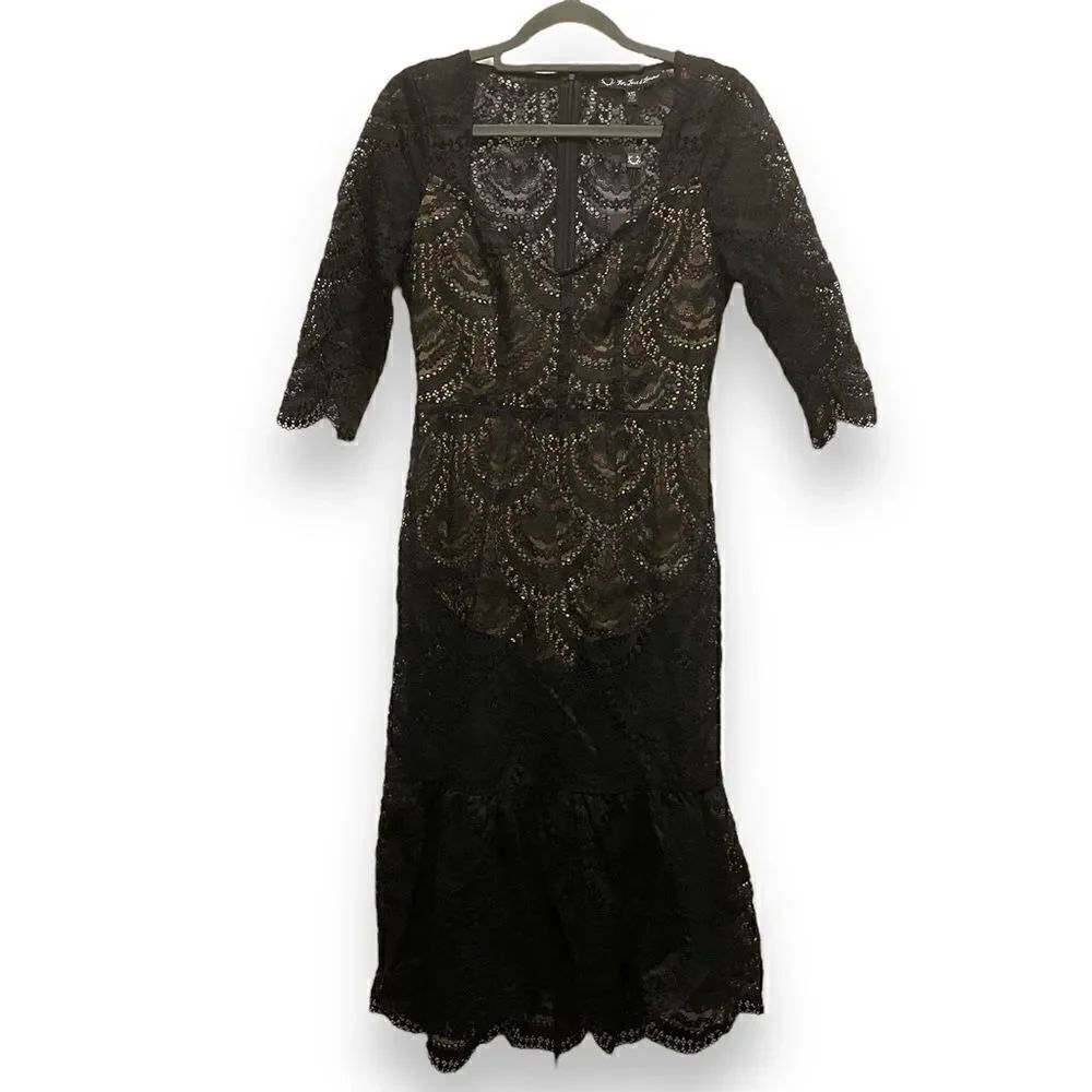For Love and Lemons Black Lace Midi Dress Size XS